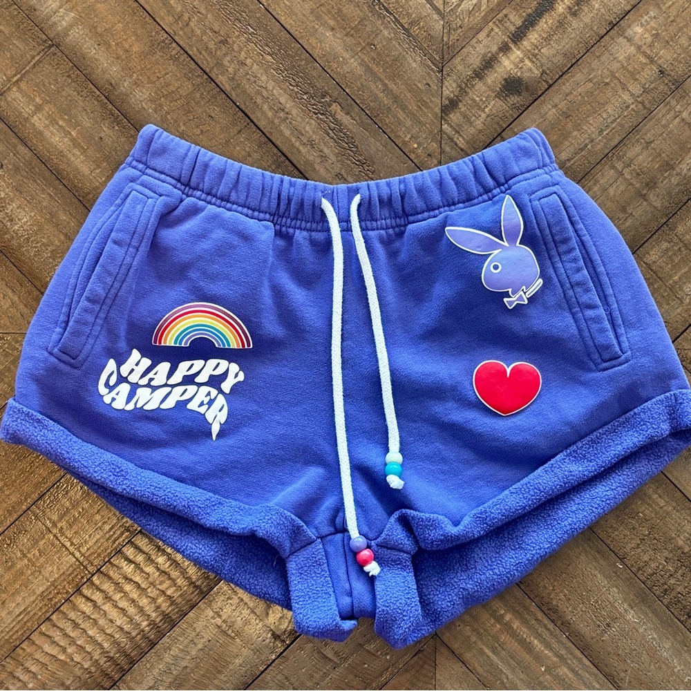 Playboy x PacSun "Happy Camper" purple sweat shorts Women S